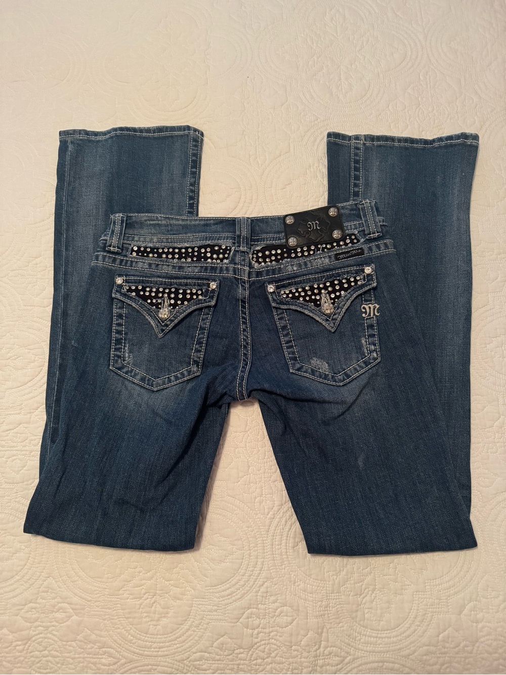 Miss Me Medium Blue Bootcut Jeans with Studded Pocket Trim